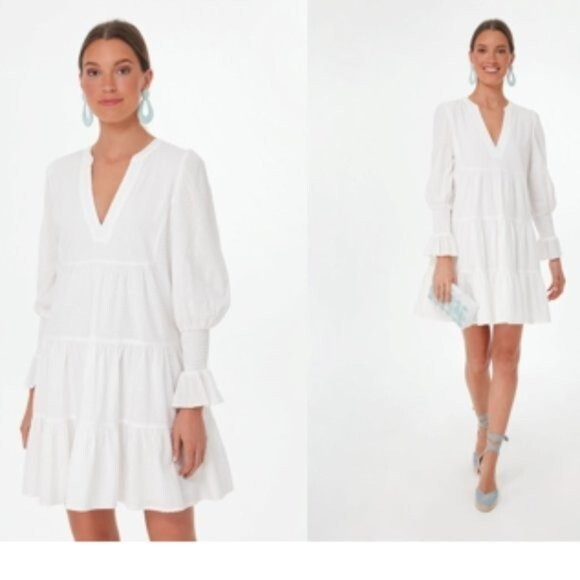 Pomander Place | NEW White Swiss Dot Kenzo Long Sleeve V-Neck Mini Dress Size S